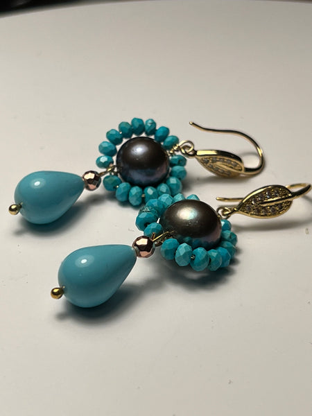 Pearl and  turquoise earrings