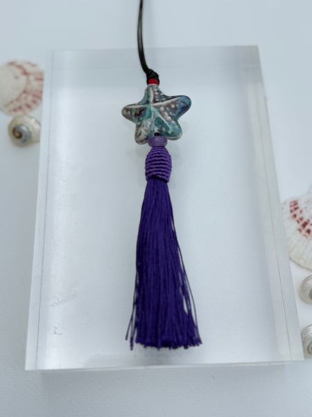 Ceramic Shell & Boho Tassel Adjustable Necklace