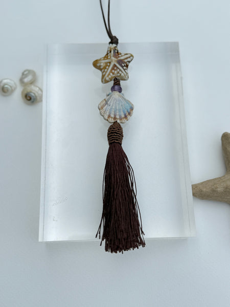 Ceramic Shell & Boho Tassel Adjustable Necklace