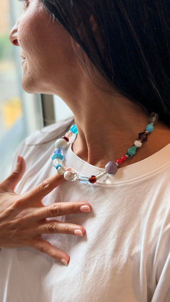 Colorful Glass Bead Necklace with Baroque Pearl | Inamullumani