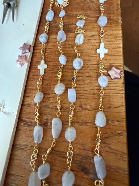 Guided by Grace" Bracelet – Blue Lace Agate & Pearl Cross