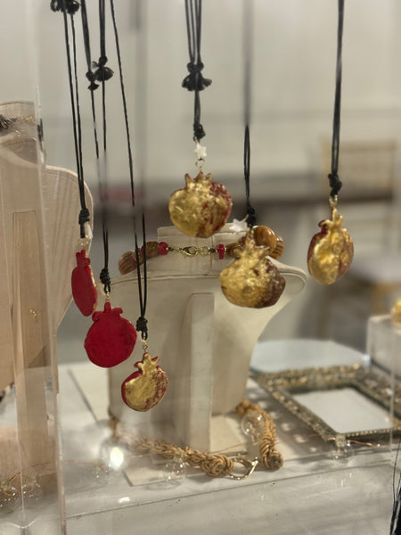 Hand-Sculpted Gold Leaf Pomegranate Pendant – Symbol of Abundance