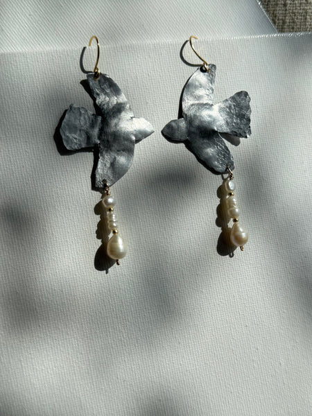 Silver Salam Dove Earrings – Handcrafted Pearl Drop Dangles