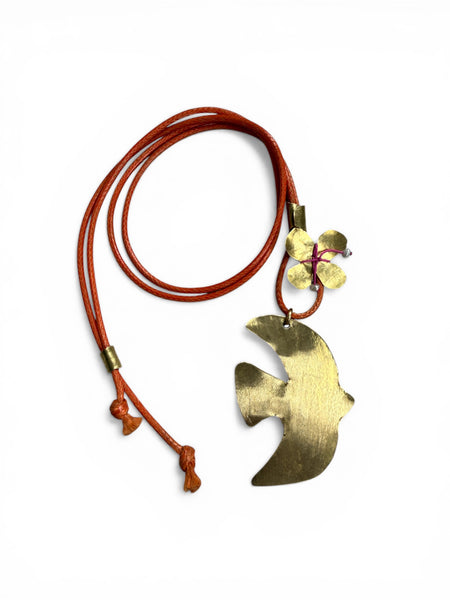 Flame Orange Peace of Mine Dove Necklace – Artisanal brass jewelry made in Ontario.