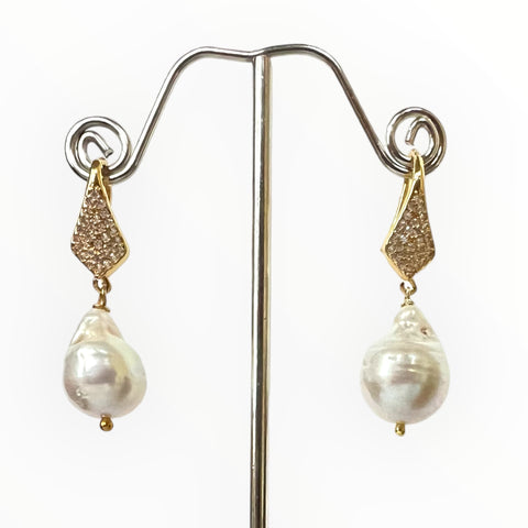 Big white Baroque pearls with cubic zirconia encrusted hooks top inamullumani 
