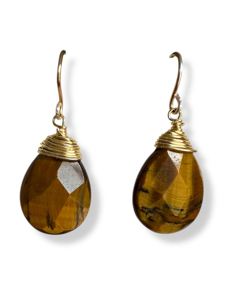 18k Gold Plated Hand-Wrapped Gemstone Drop Earrings