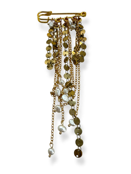 Artisan Statement Safety Pin Brooch | Freshwater Pearl & Garnet Inamullumani