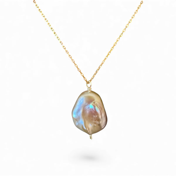 Single Keshi Pearl 18k Gold Plated Silver Chain