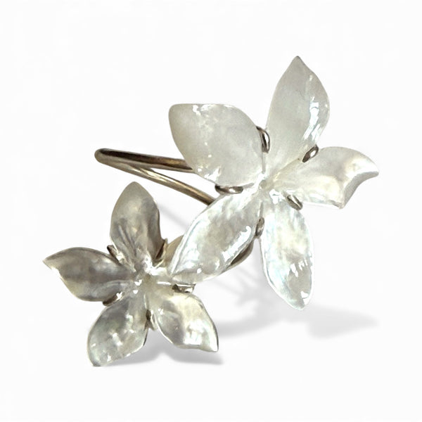 Mother of Pearl Jasmine Ring - Adjustable Sterling Silver Flower Ring