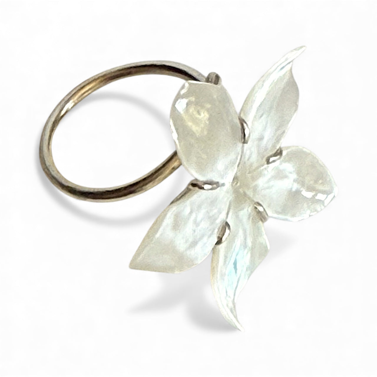 Mother of Pearl Jasmine Ring - Adjustable Sterling Silver Flower Ring