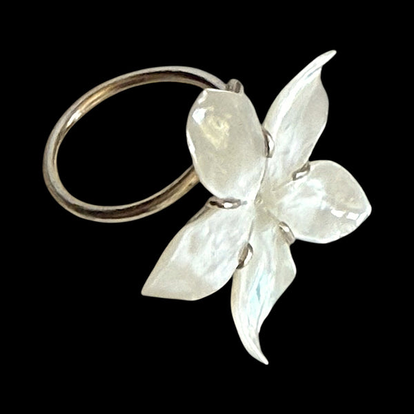 Mother of Pearl Jasmine Ring - Adjustable Sterling Silver Flower Ring