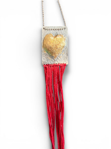 The Red Thread Necklace | Hand-Embossed Mixed Media