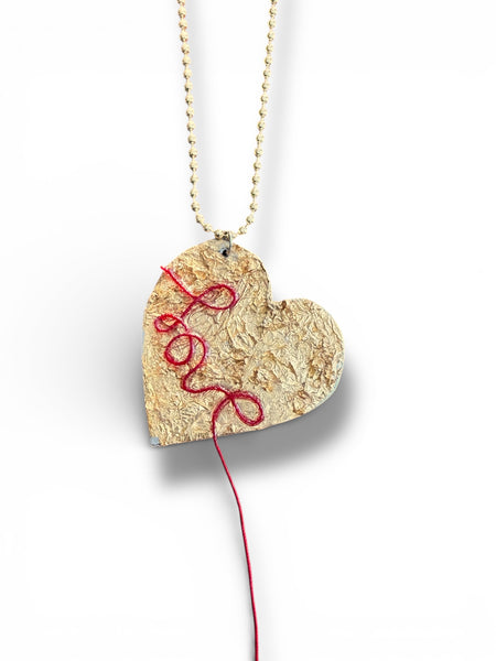 The Red Thread Necklace | Hand-Embossed Mixed Media