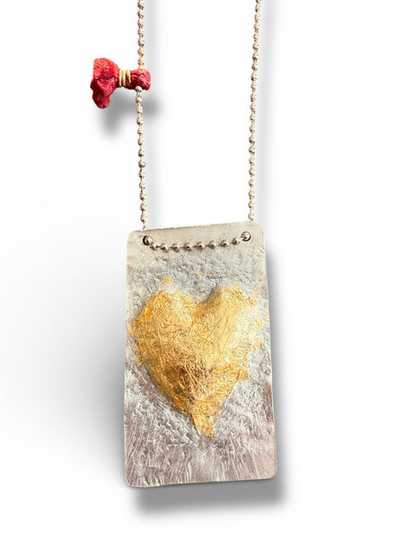 The Red Thread Necklace | Hand-Embossed Mixed Media