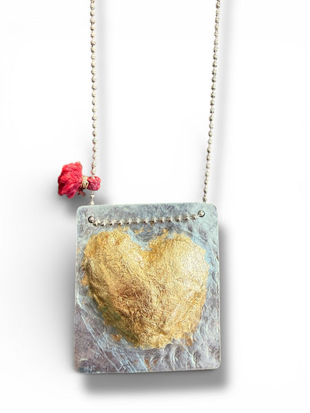 The Red Thread Necklace | Hand-Embossed Mixed Media