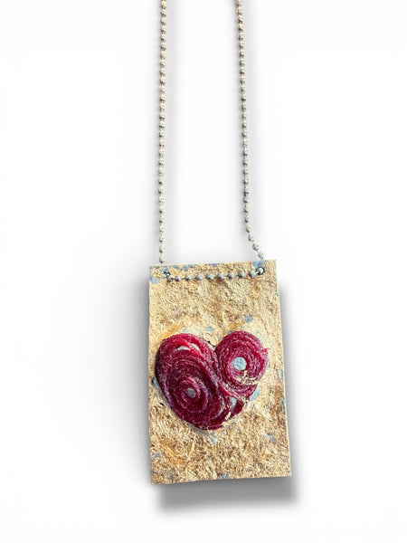 The Red Thread Necklace | Hand-Embossed Mixed Media