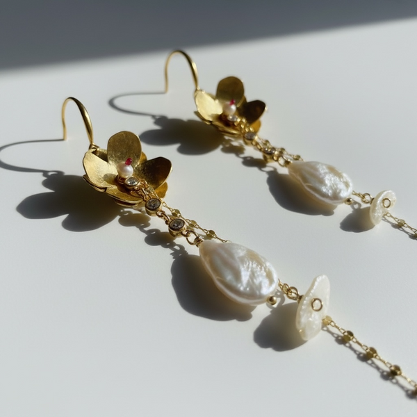 Cascading Flora & Pearl Drop Earrings