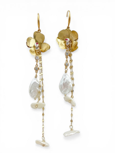 Cascading Flora & Pearl Drop Earrings
