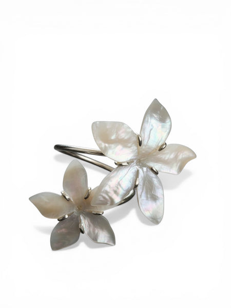 Mother of Pearl Jasmine Ring - Adjustable Sterling Silver Flower Ring