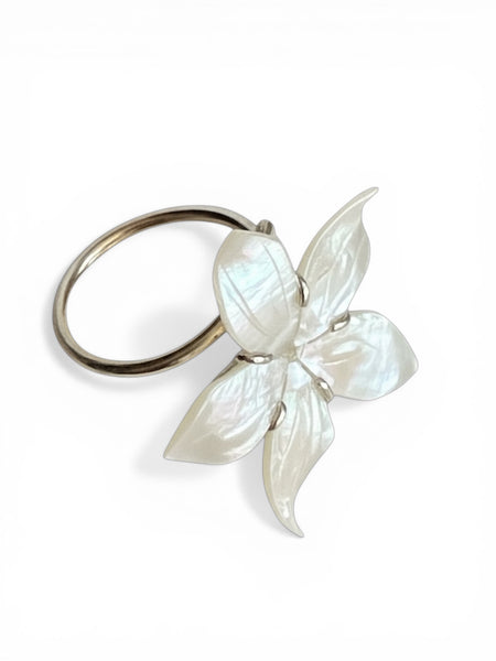 Mother of Pearl Jasmine Ring - Adjustable Sterling Silver Flower Ring
