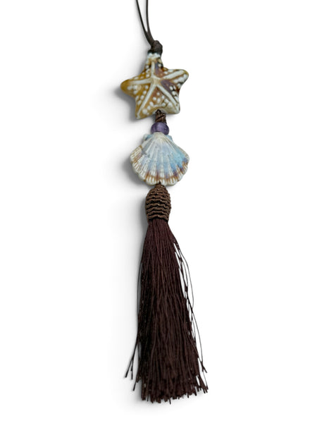 Ceramic Shell & Boho Tassel Adjustable Necklace