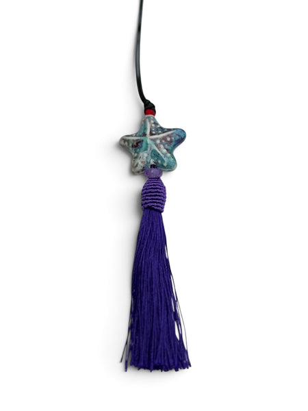 Ceramic Shell & Boho Tassel Adjustable Necklace