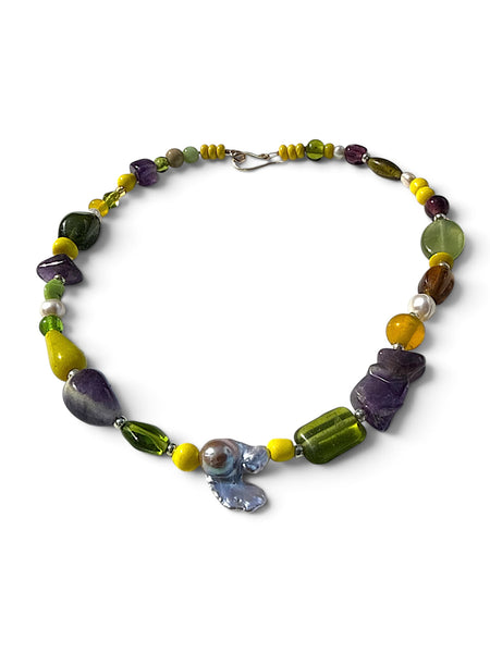 Colorful Glass Bead Necklace with Baroque Pearl | Inamullumani