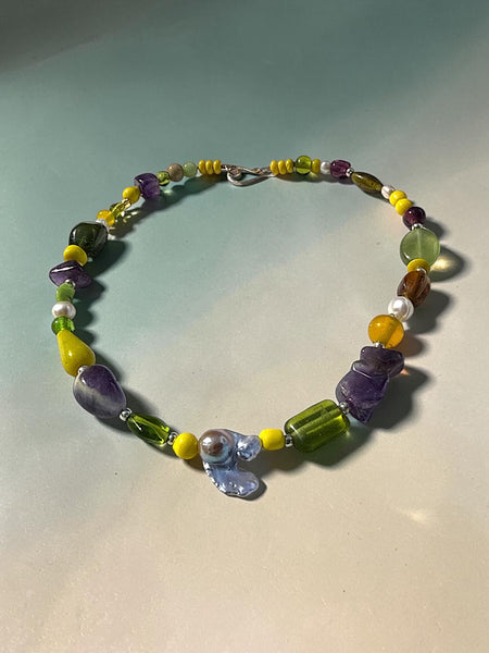 Colorful Glass Bead Necklace with Baroque Pearl | Inamullumani