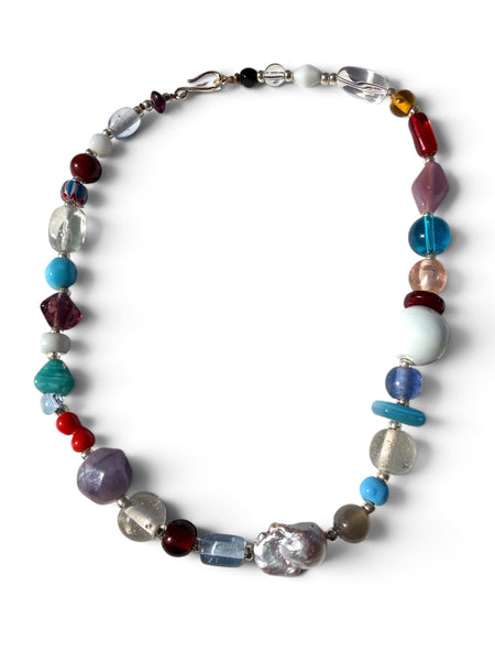 Colorful Glass Bead Necklace with Baroque Pearl | Inamullumani
