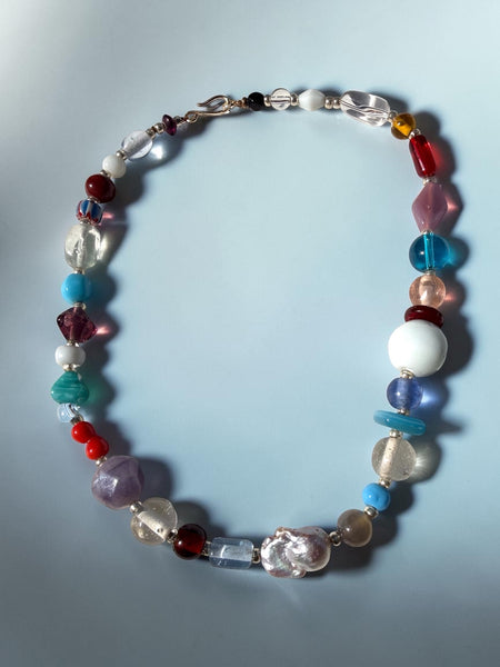 Colorful Glass Bead Necklace with Baroque Pearl | Inamullumani