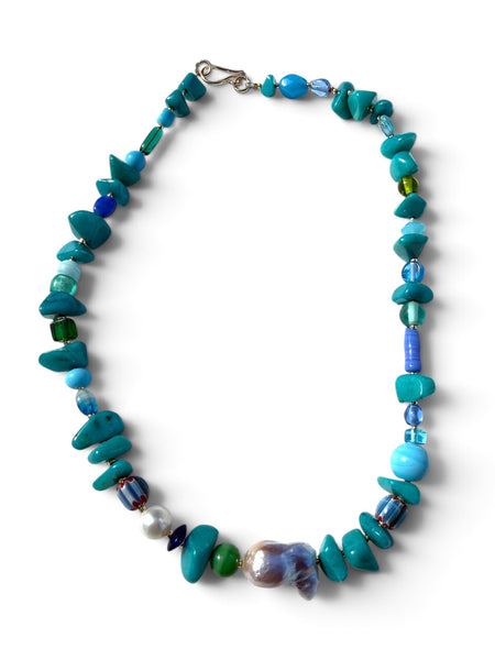 Colorful Glass Bead Necklace with Baroque Pearl | Inamullumani
