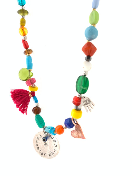 Colorful necklace with glass beads and heart