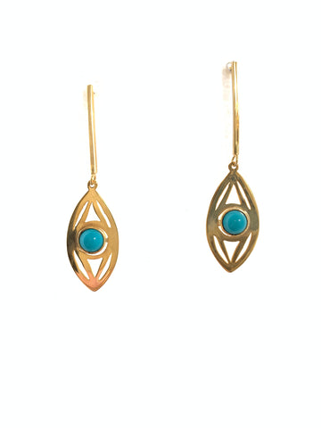 18k gold plated earrings handmade blue turquoise stone recycled silver evil eye inamullumani 