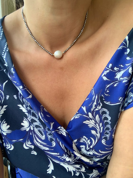 Short necklace silver hematite baroque pearl 12mm inamullumani LUMA Qusus awad