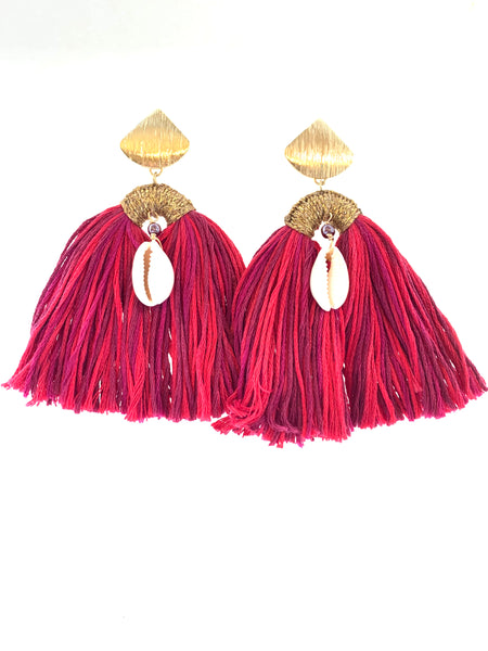 Red tassel earrings with gold plated parts 