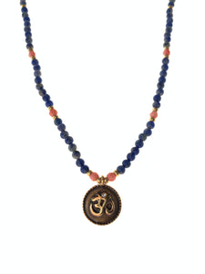 Dainty necklace lapis coral stones gold plated on pendant handmade inamullumani 
