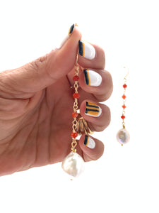 Baroque Pearl handmade earrings orange agate jewellery inamullumani luma Qusus awad Lumani 