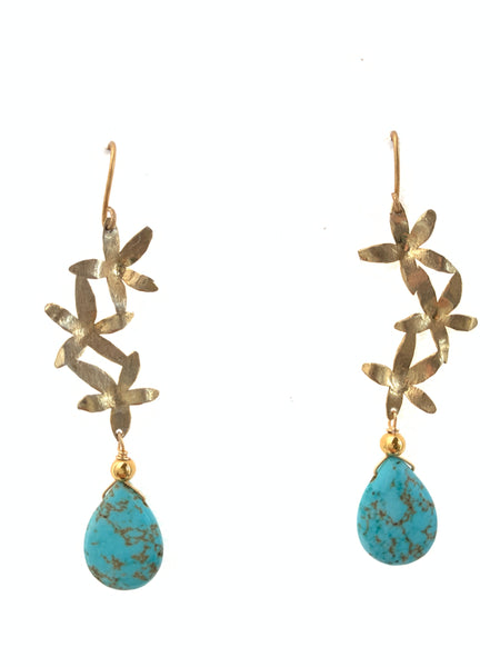 Inamullumani howlite turquoise stone hook earrings handmade jewelry sterling silver flower design 