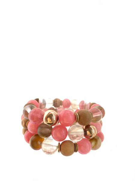 Stretch bracelets watermelon Quartz agate stones brass beads sandalwood handmade bracelets inamullumani peach pink stones 