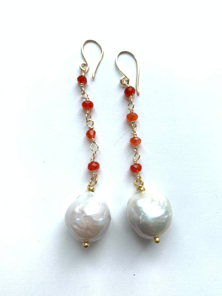 Baroque Pearl earrings handmade jewellery orange agate luma Qusus awad inamullumani Lumani 