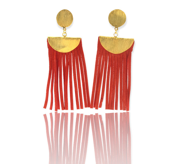 Red tassel earrings with silver and gold plated Inamullumani lumani jewelry 