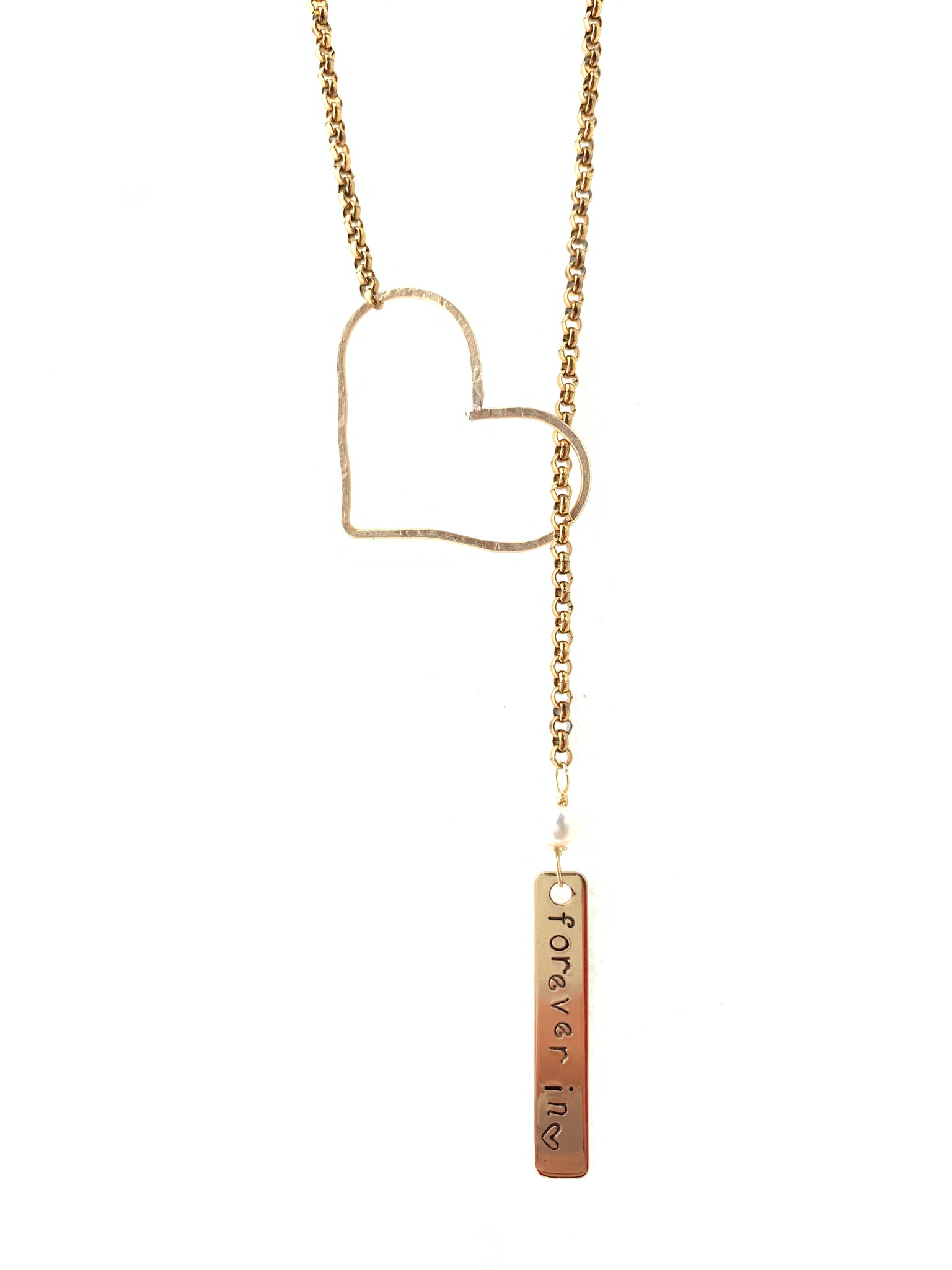 Handmade heart on gold plated chain forever in my heart necklace 