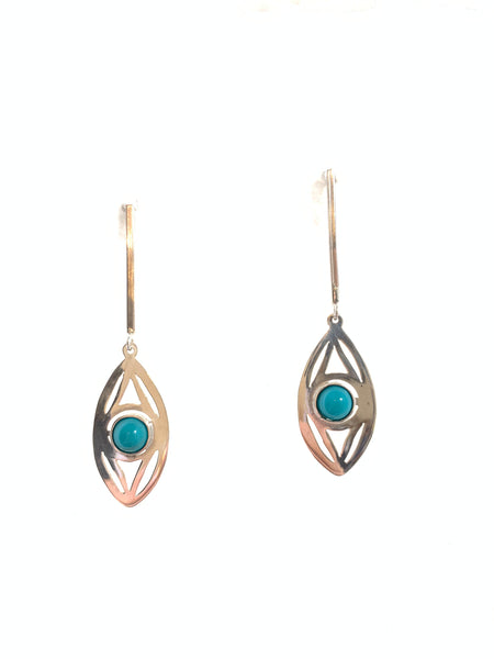 Handmade recycled silver evil eye turquoise stone earrings 